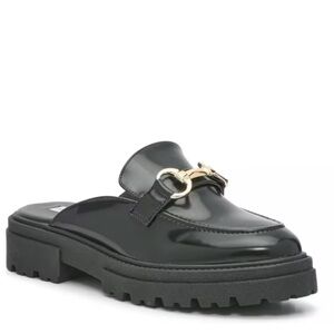 Steve Madden Glossy Black Mule with Gold Chain